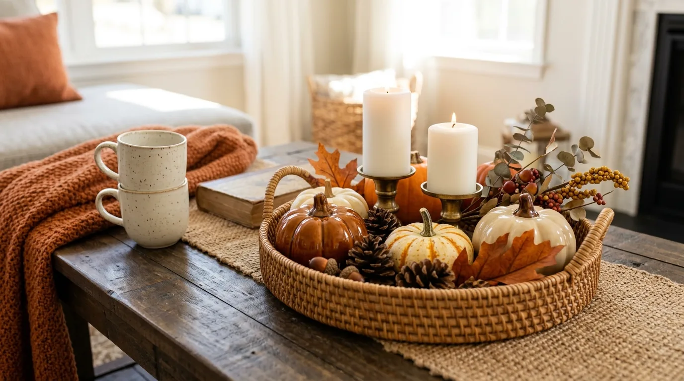 Keep the mantel or main focal point balanced and warm inspiration for a fall home interior.